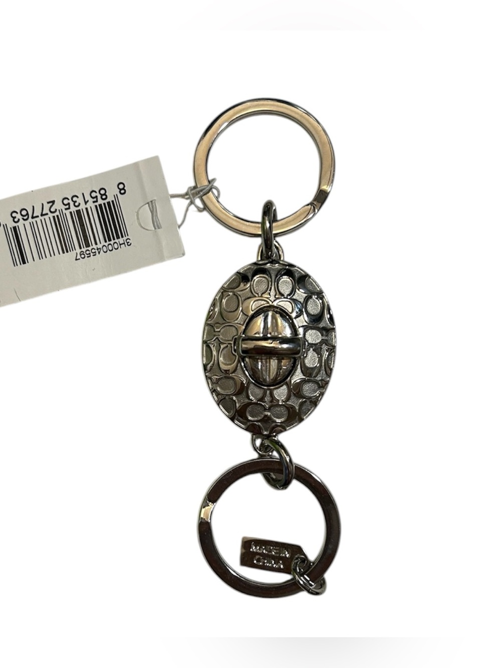 Vintage COACH NWT Y2K Silver-Tone Dual Fob Turn-lock Valet Keychain